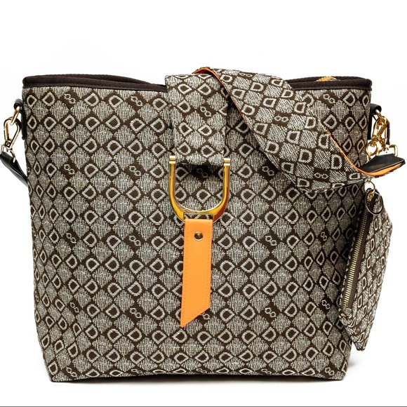 DASTI Jacquard Tote & Wallet Set – Brown Monogram Crossbody Bag Medium - Picture 3 of 14